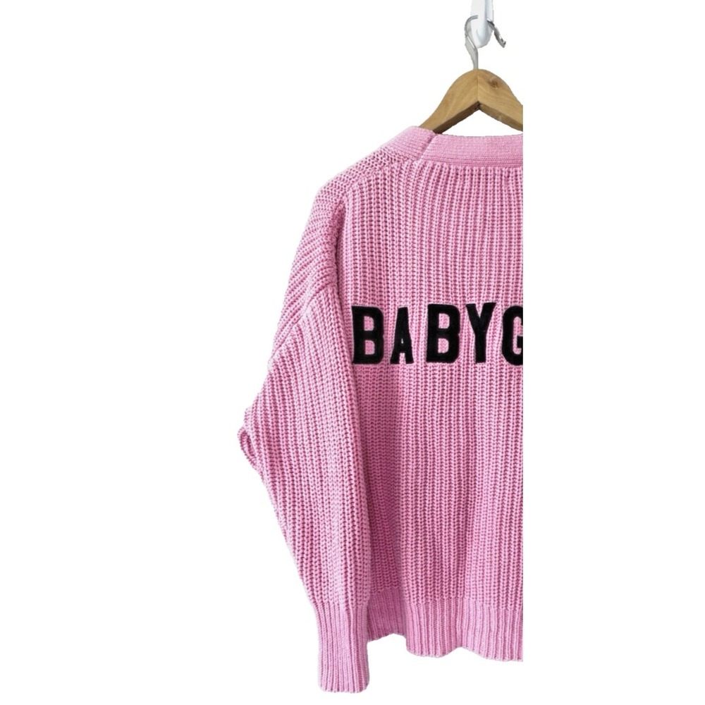 Adika Babygirl Large Pink Cardigan Oversize Novelty Embroidered Chunky Cotton